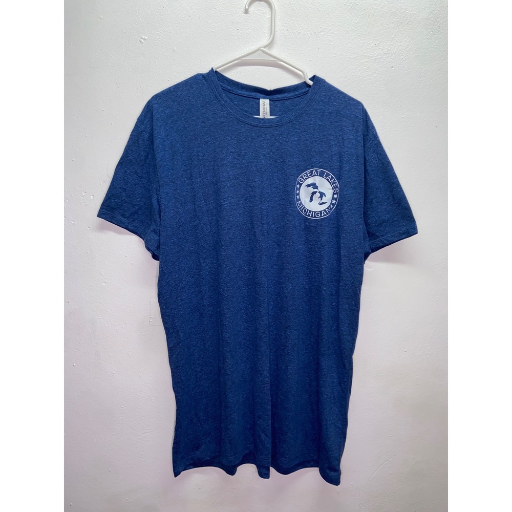 Threadfast Great Lakes Michigan T-Shirt Blue Heather Coastal Nautical Oars Large